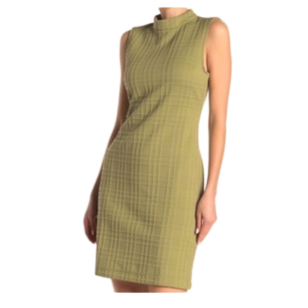 Sharagano Turtleneck Pistachio Green Sweater Dress Textured Waffle Knit Size 4